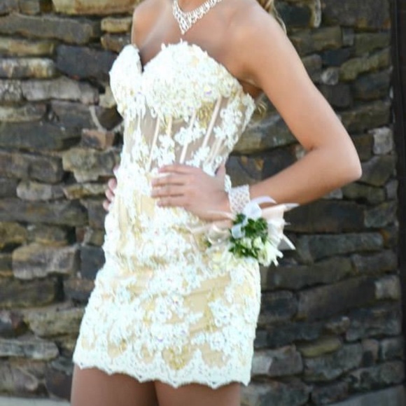 Angela and Alison Long Gold Prom Dress - Picture 5 of 8